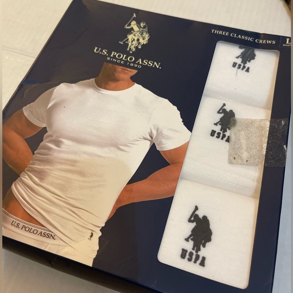 U.S Polo Men’s 3 Classic Fit Crews Neck Tee White & Pj pants Beige/Blk Large - Picture 2 of 9